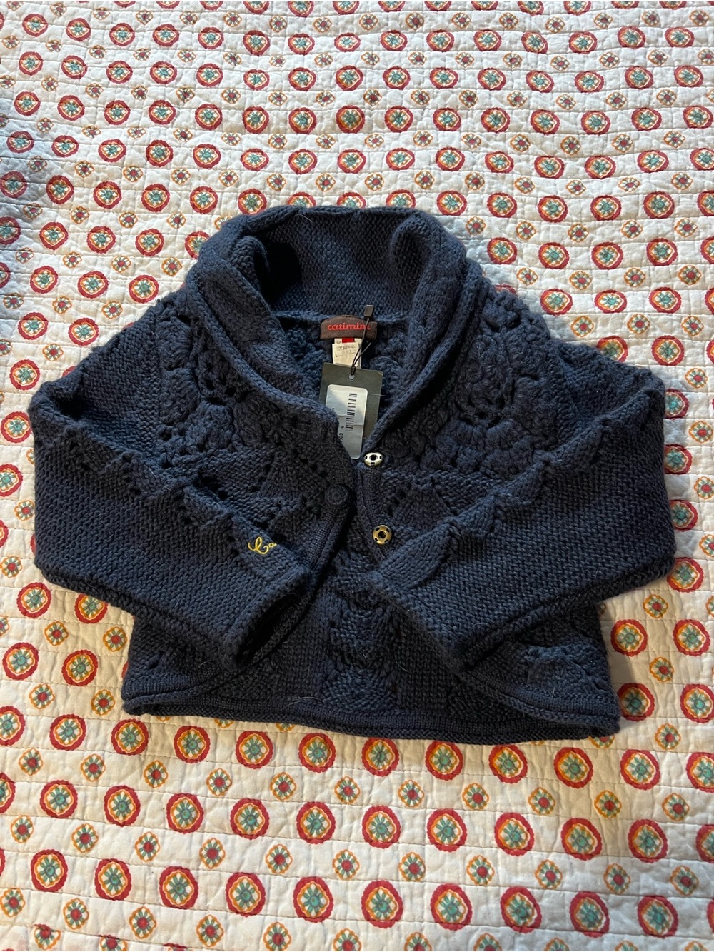 NWT Catimini Navy Knit Embroidered Cardigan Sweater size 6 Retails $90